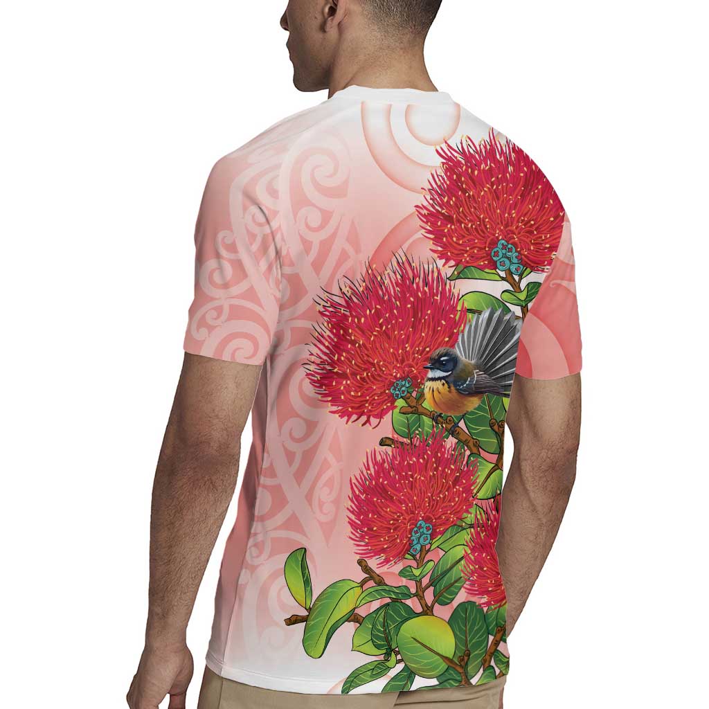 New Zealand Fantail Rugby Jersey Maori Koru With Pohutukawa Flowers LT05 - Polynesian Pride