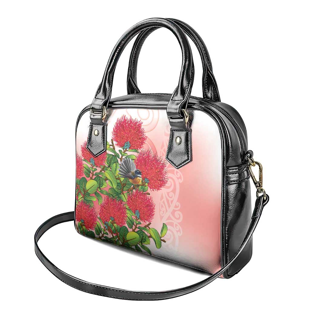 New Zealand Fantail Shoulder Handbag Maori Koru With Pohutukawa Flowers LT05 - Polynesian Pride