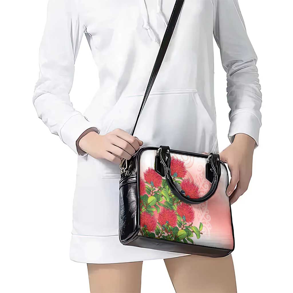 New Zealand Fantail Shoulder Handbag Maori Koru With Pohutukawa Flowers LT05 - Polynesian Pride