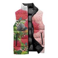 New Zealand Fantail Sleeveless Puffer Jacket Maori Koru With Pohutukawa Flowers LT05 - Polynesian Pride