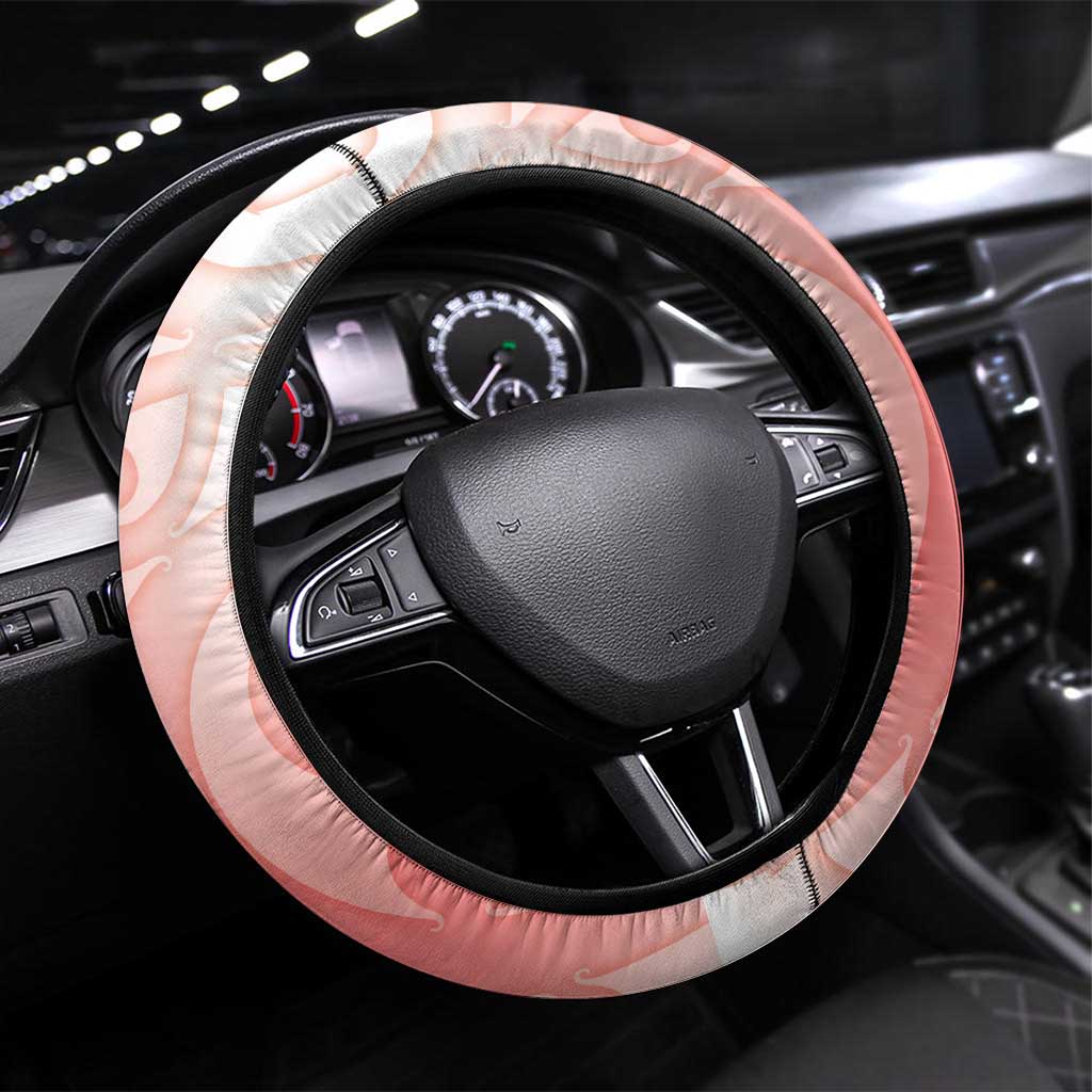 New Zealand Fantail Steering Wheel Cover Maori Koru With Pohutukawa Flowers LT05 Universal Fit Red - Polynesian Pride