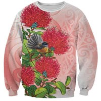 New Zealand Fantail Sweatshirt Maori Koru With Pohutukawa Flowers LT05 Unisex Red - Polynesian Pride