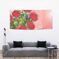 New Zealand Fantail Tapestry Maori Koru With Pohutukawa Flowers - Polynesian Pride
