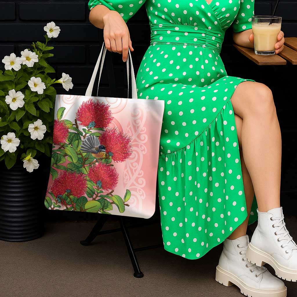 New Zealand Fantail Tote Bag Maori Koru With Pohutukawa Flowers LT05 - Polynesian Pride