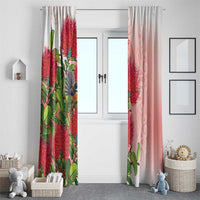 New Zealand Fantail Window Curtain Maori Koru With Pohutukawa Flowers LT05 - Polynesian Pride