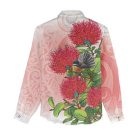 New Zealand Fantail Women Casual Shirt Maori Koru With Pohutukawa Flowers LT05 - Polynesian Pride