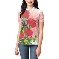 New Zealand Fantail Women Polo Shirt Maori Koru With Pohutukawa Flowers LT05 - Polynesian Pride