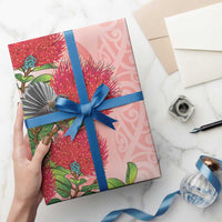 New Zealand Fantail Wrapping Paper Maori Koru With Pohutukawa Flowers LT05 - Polynesian Pride