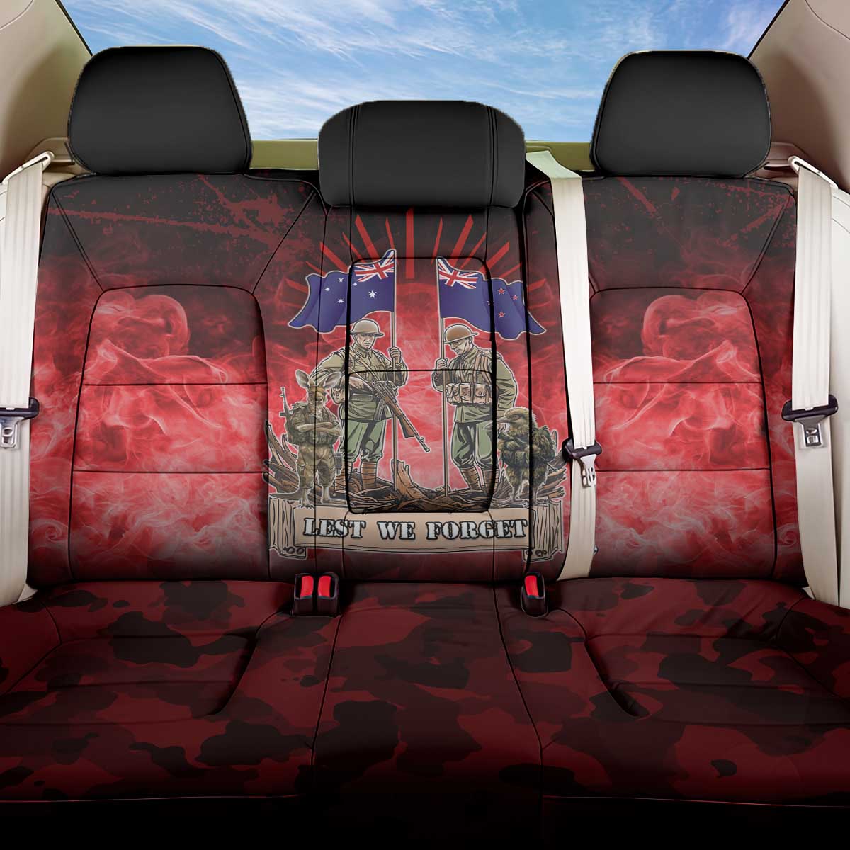 Australia And New Zealand ANZAC Day Back Car Seat Cover Soldiers Lest We Forget LT05 One Size Red - Polynesian Pride