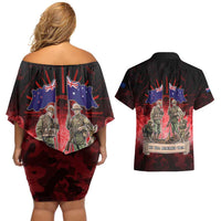 Australia And New Zealand ANZAC Day Couples Matching Off Shoulder Short Dress and Hawaiian Shirt Soldiers Lest We Forget LT05 - Polynesian Pride