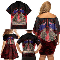 Australia And New Zealand ANZAC Day Family Matching Off Shoulder Short Dress and Hawaiian Shirt Soldiers Lest We Forget LT05 - Polynesian Pride