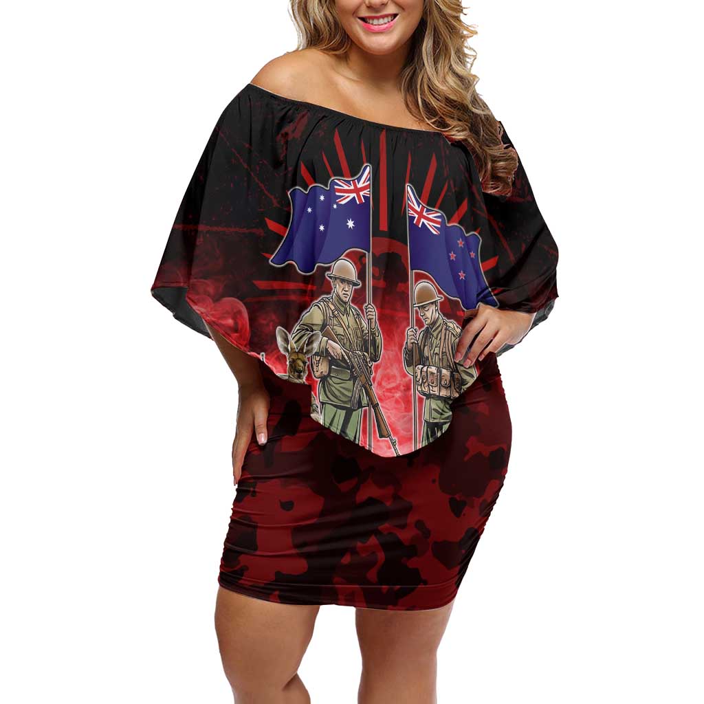 Australia And New Zealand ANZAC Day Family Matching Off Shoulder Short Dress and Hawaiian Shirt Soldiers Lest We Forget LT05 Mom's Dress Red - Polynesian Pride
