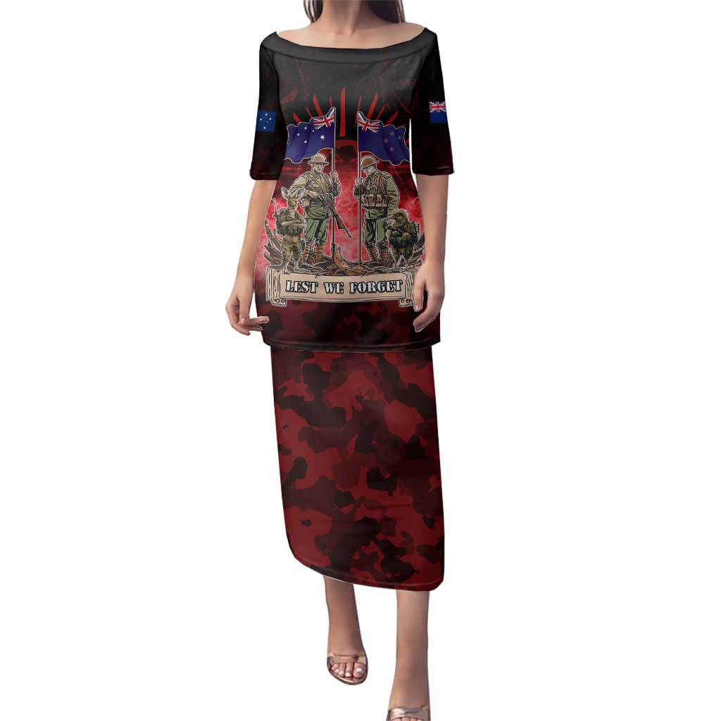 Australia And New Zealand ANZAC Day Family Matching Puletasi and Hawaiian Shirt Soldiers Lest We Forget LT05 Mom's Dress Red - Polynesian Pride