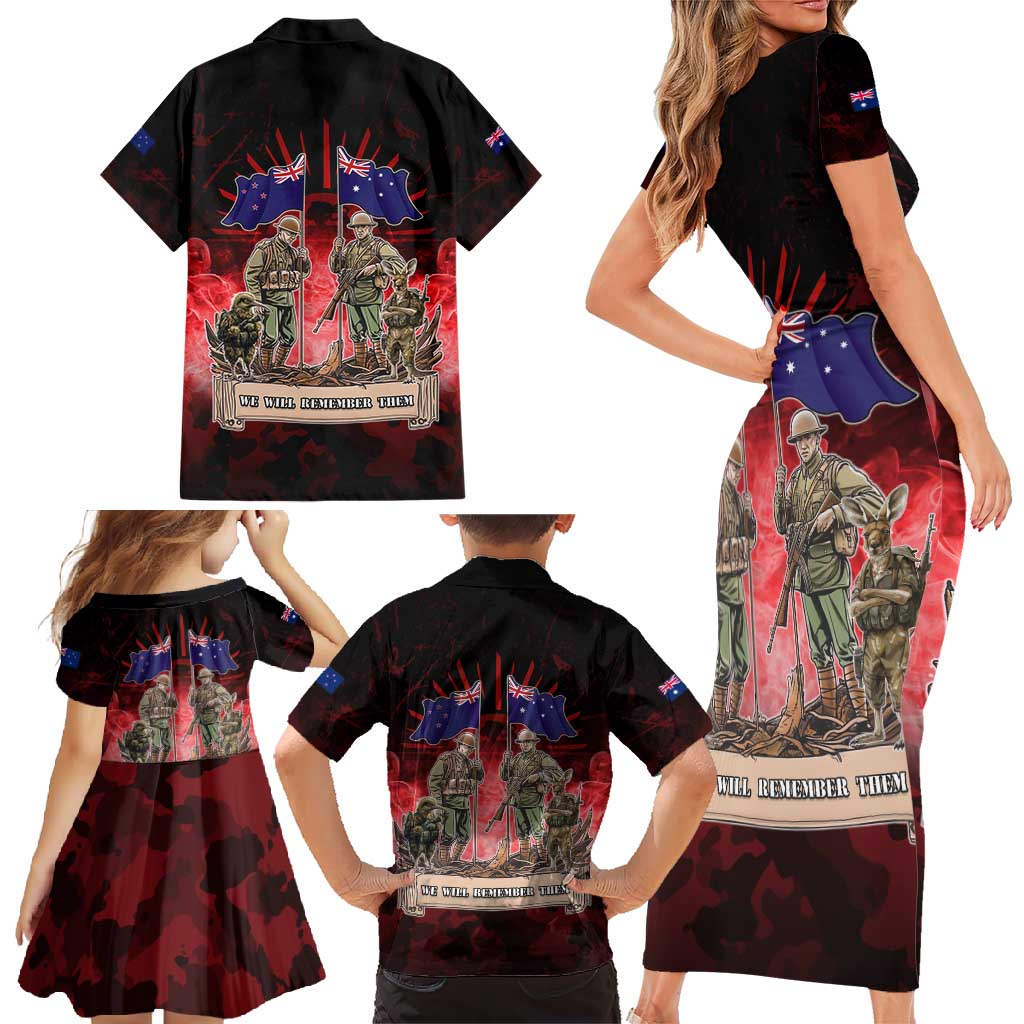 Australia And New Zealand ANZAC Day Family Matching Short Sleeve Bodycon Dress and Hawaiian Shirt Soldiers Lest We Forget LT05 - Polynesian Pride
