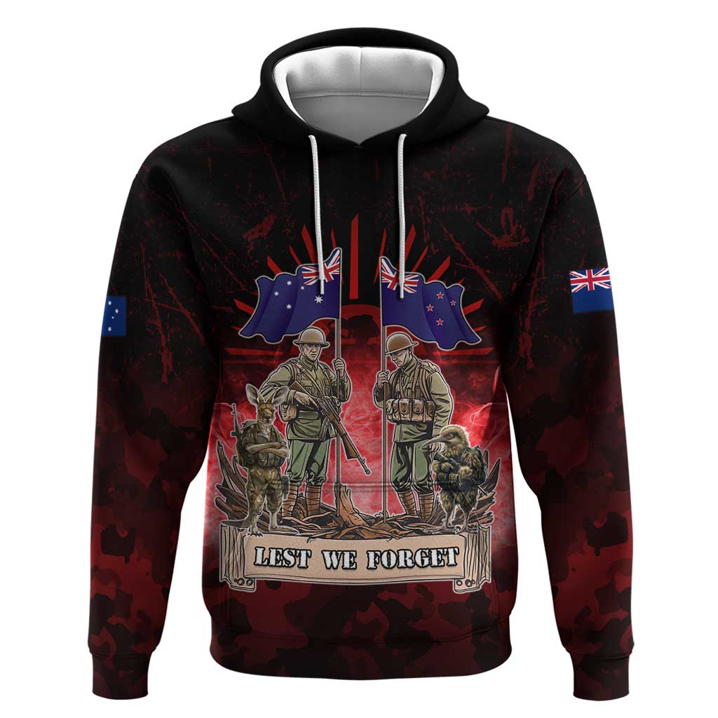 Australia And New Zealand ANZAC Day Hoodie Soldiers Lest We Forget LT05 Pullover Hoodie Red - Polynesian Pride