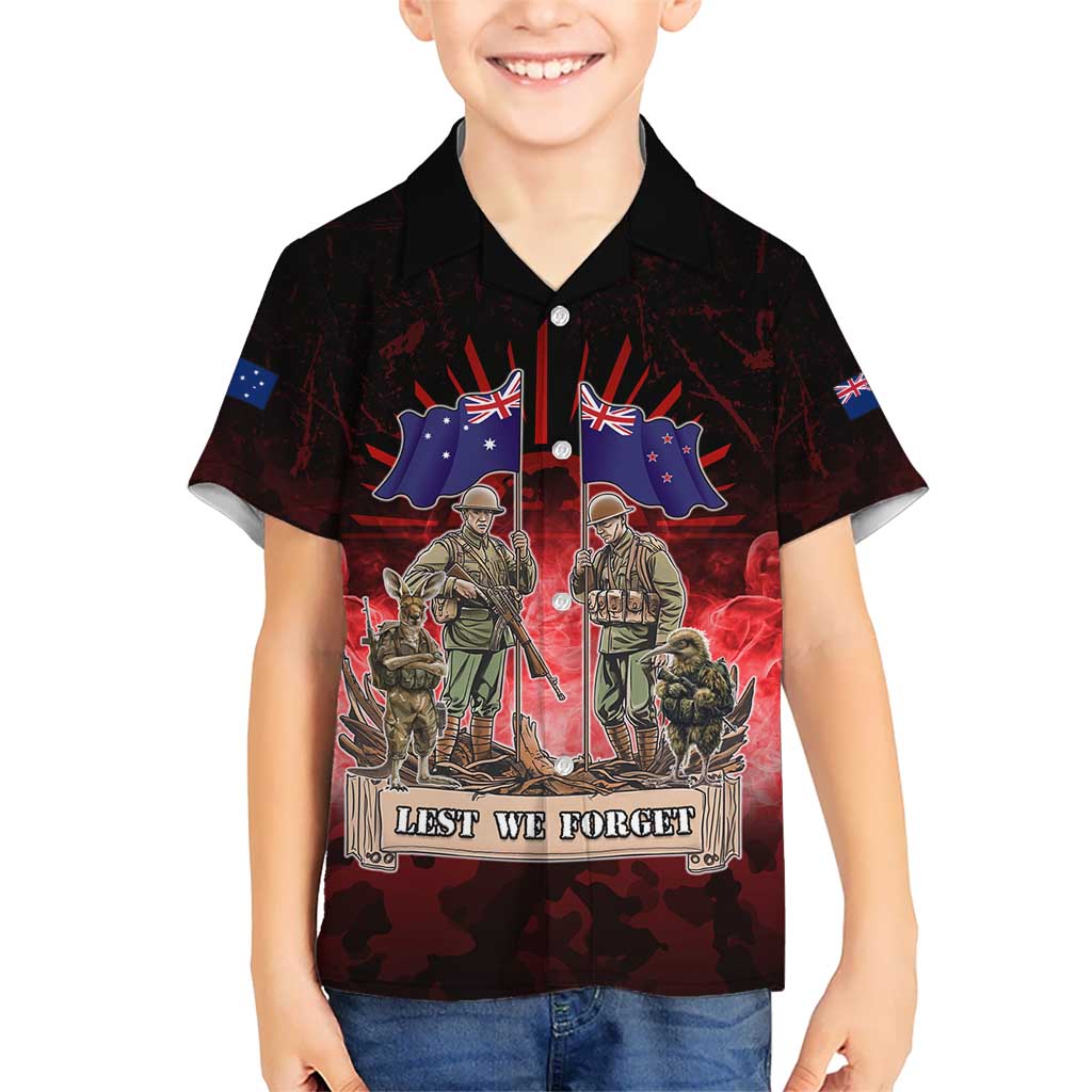 Australia And New Zealand ANZAC Day Kid Hawaiian Shirt Soldiers Lest We Forget LT05 Kid Red - Polynesian Pride
