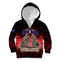 Australia And New Zealand ANZAC Day Kid Hoodie Soldiers Lest We Forget LT05 Zip Hoodie Red - Polynesian Pride