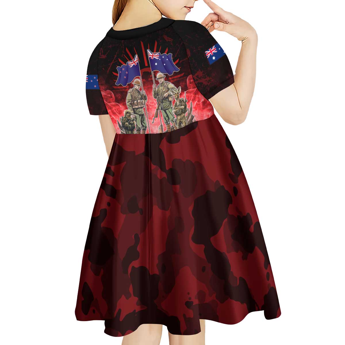 Australia And New Zealand ANZAC Day Kid Short Sleeve Dress Soldiers Lest We Forget LT05 - Polynesian Pride