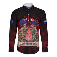 Australia And New Zealand ANZAC Day Long Sleeve Button Shirt Soldiers Lest We Forget LT05 Unisex Red - Polynesian Pride