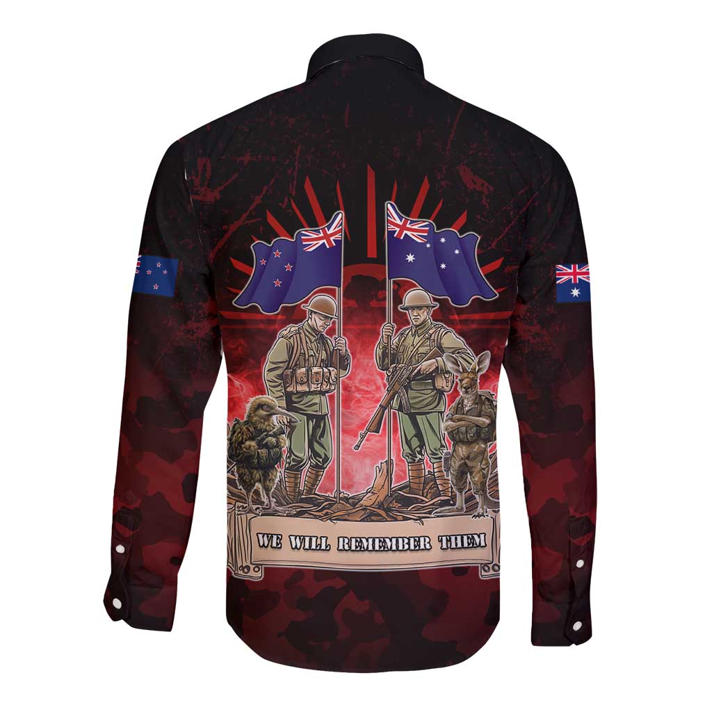 Australia And New Zealand ANZAC Day Long Sleeve Button Shirt Soldiers Lest We Forget LT05 - Polynesian Pride