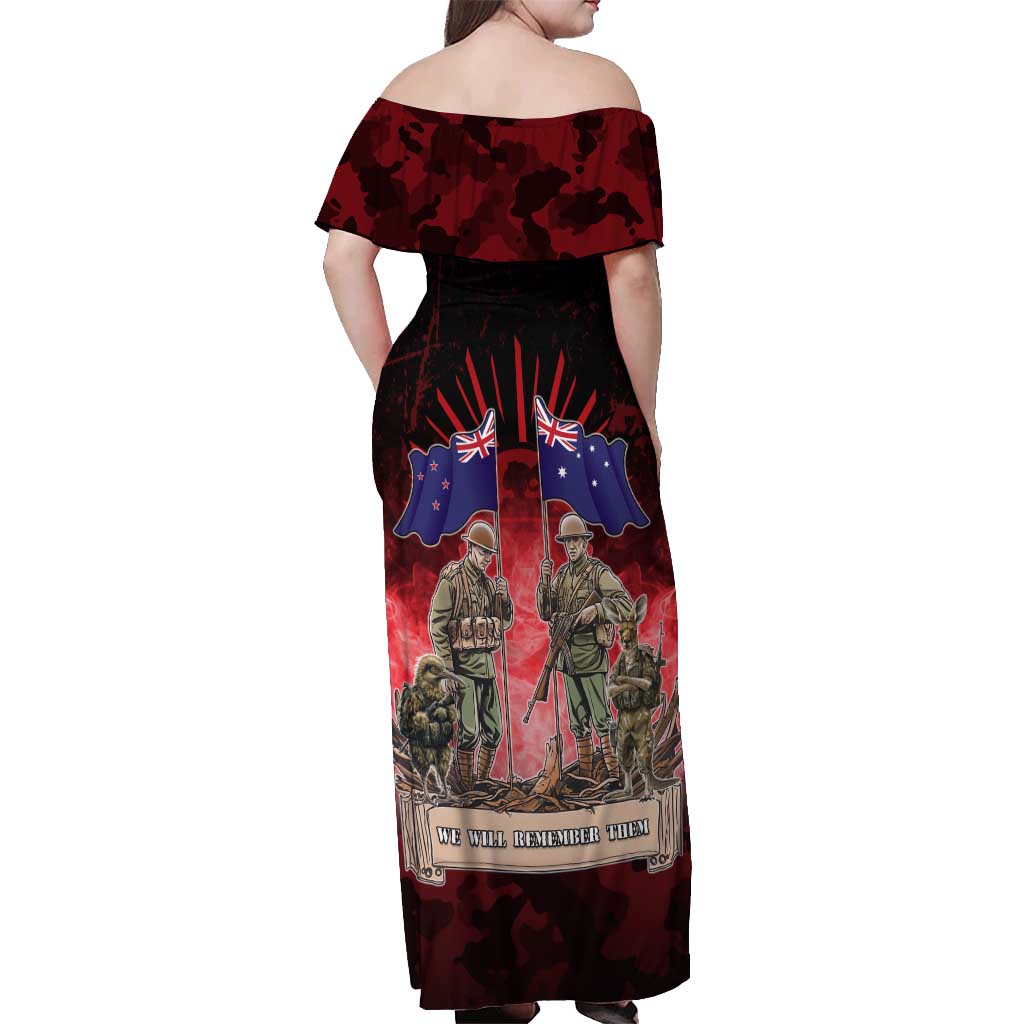 Australia And New Zealand ANZAC Day Off Shoulder Maxi Dress Soldiers Lest We Forget LT05 - Polynesian Pride