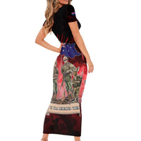 Australia And New Zealand ANZAC Day Short Sleeve Bodycon Dress Soldiers Lest We Forget LT05 - Polynesian Pride