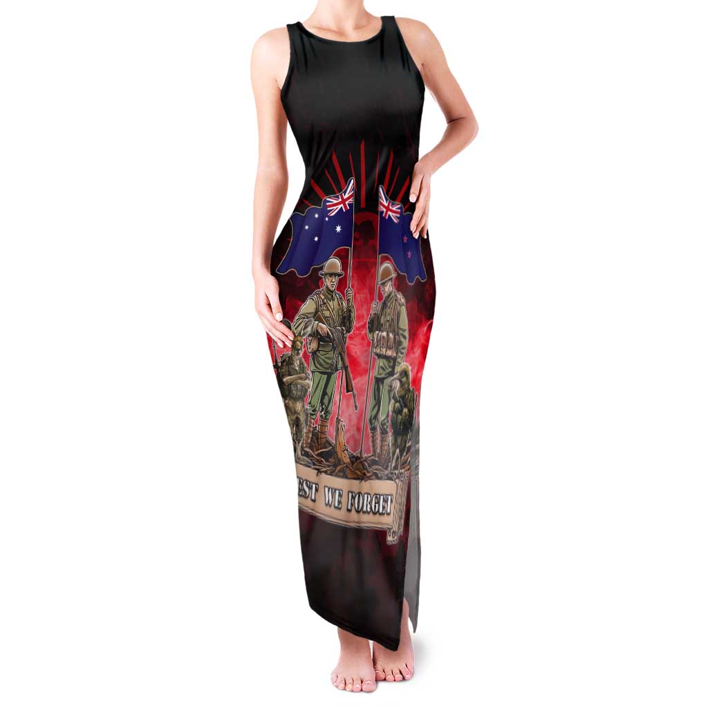 Australia And New Zealand ANZAC Day Tank Maxi Dress Soldiers Lest We Forget LT05 Women Red - Polynesian Pride