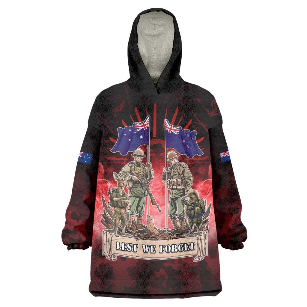 Australia And New Zealand ANZAC Day Wearable Blanket Hoodie Soldiers Lest We Forget LT05 One Size Red - Polynesian Pride