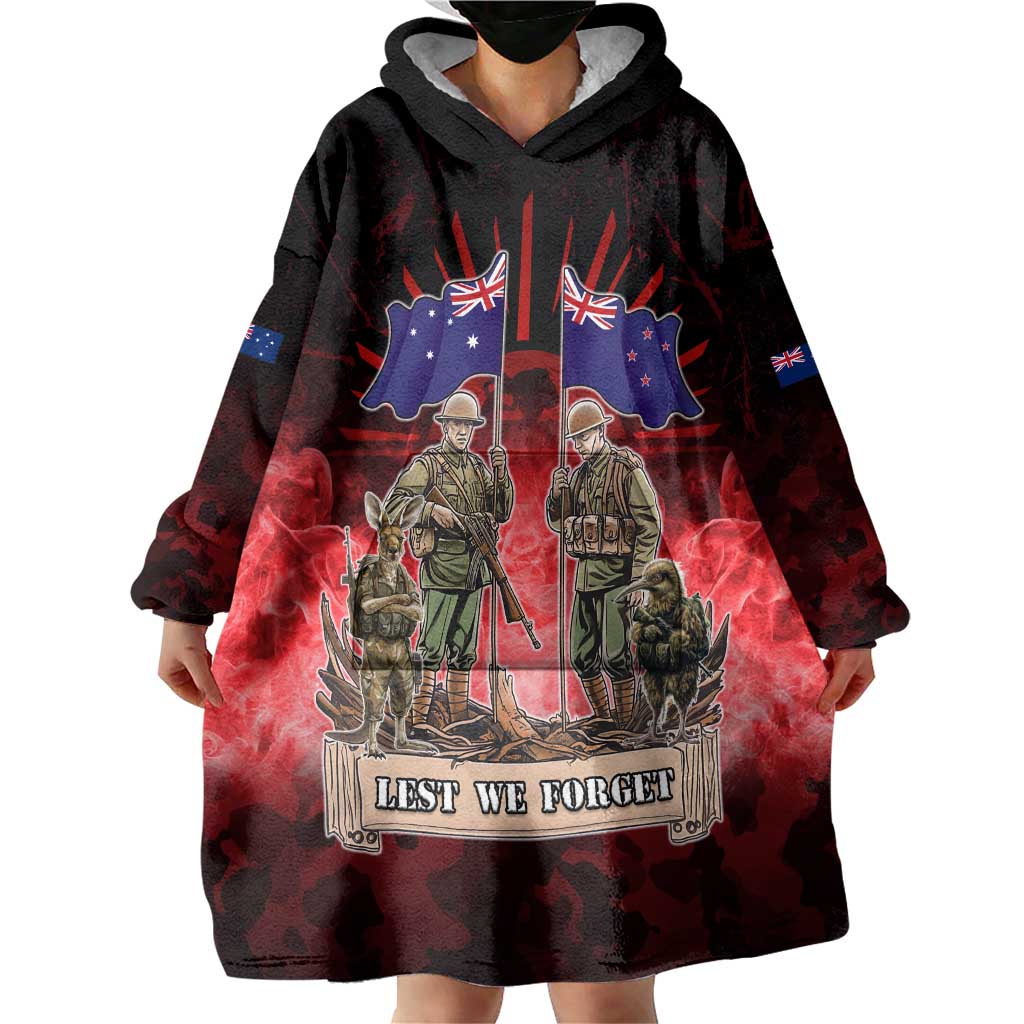 Australia And New Zealand ANZAC Day Wearable Blanket Hoodie Soldiers Lest We Forget LT05 - Polynesian Pride