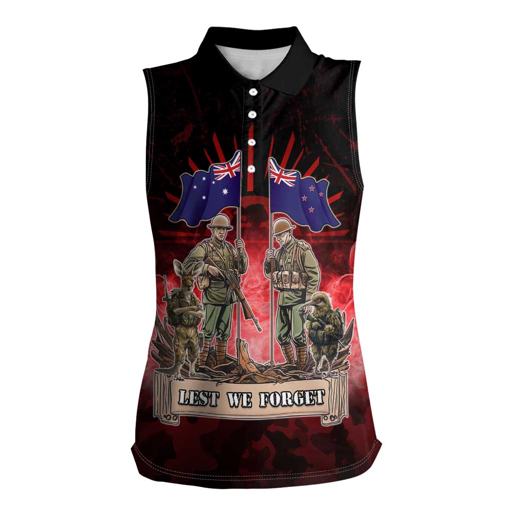 Australia And New Zealand ANZAC Day Women Sleeveless Polo Shirt Soldiers Lest We Forget LT05 Female Red - Polynesian Pride
