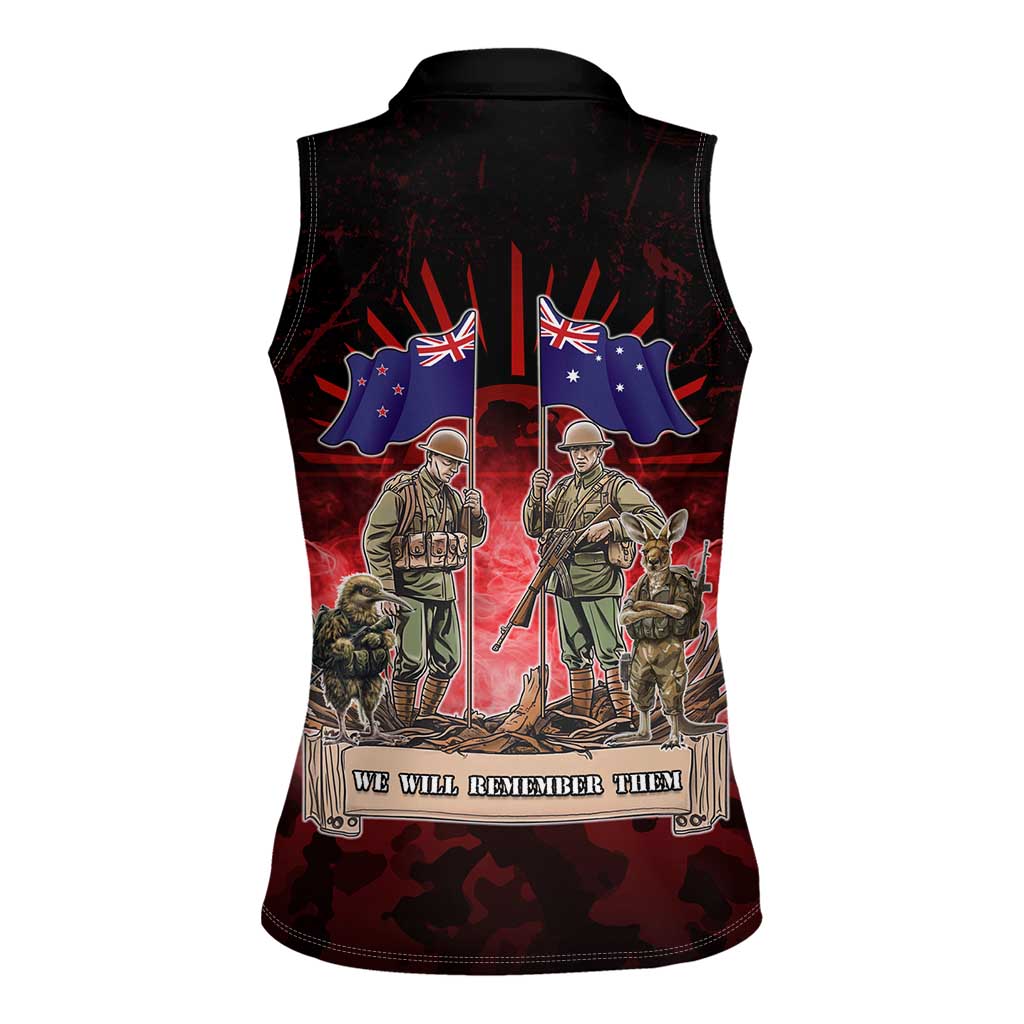 Australia And New Zealand ANZAC Day Women Sleeveless Polo Shirt Soldiers Lest We Forget LT05 - Polynesian Pride