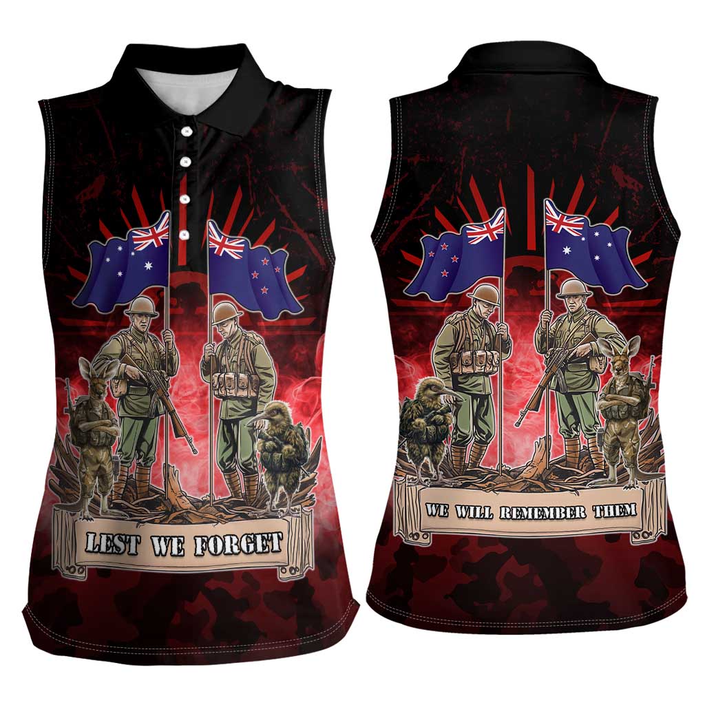 Australia And New Zealand ANZAC Day Women Sleeveless Polo Shirt Soldiers Lest We Forget LT05 - Polynesian Pride