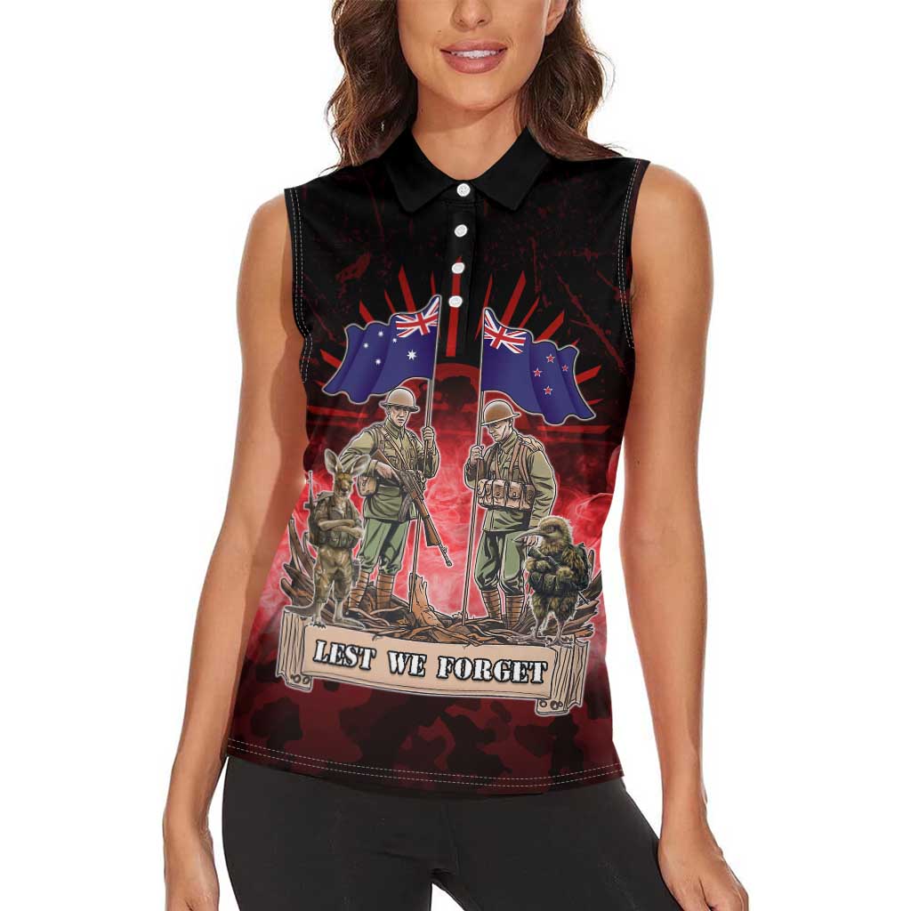 Australia And New Zealand ANZAC Day Women Sleeveless Polo Shirt Soldiers Lest We Forget LT05 - Polynesian Pride