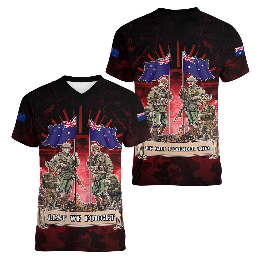 Australia And New Zealand ANZAC Day Women V-Neck T-Shirt Soldiers Lest We Forget LT05 - Polynesian Pride