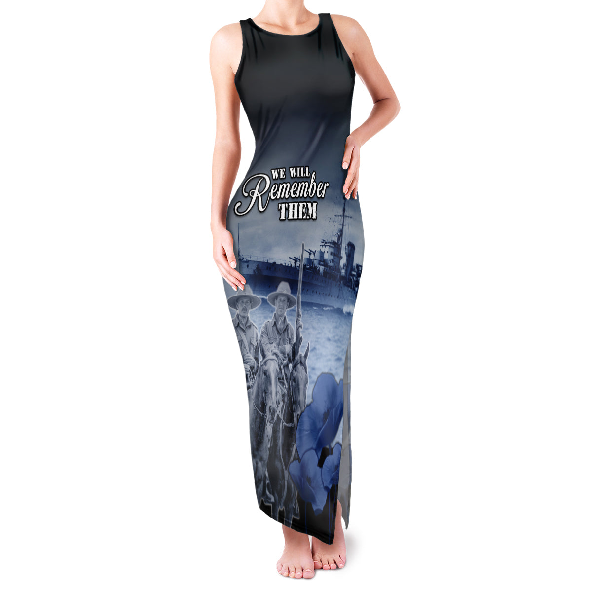 New Zealand ANZAC Day Family Matching Tank Maxi Dress and Hawaiian Shirt HMNZS Achilles We Will Remember Them LT05 Mom's Dress Blue - Polynesian Pride