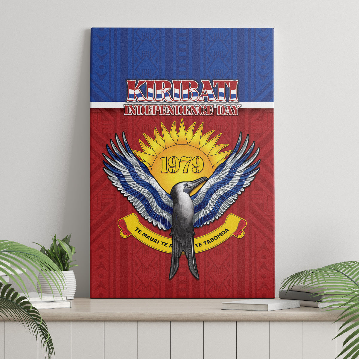 Kiribati 45th Independence Day Canvas Wall Art Lesser Frigatebird Tribal Pattern