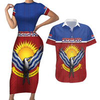 Kiribati 45th Independence Day Couples Matching Short Sleeve Bodycon Dress and Hawaiian Shirt Lesser Frigatebird Tribal Pattern LT05 Red - Polynesian Pride