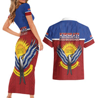Kiribati 45th Independence Day Couples Matching Short Sleeve Bodycon Dress and Hawaiian Shirt Lesser Frigatebird Tribal Pattern LT05 - Polynesian Pride