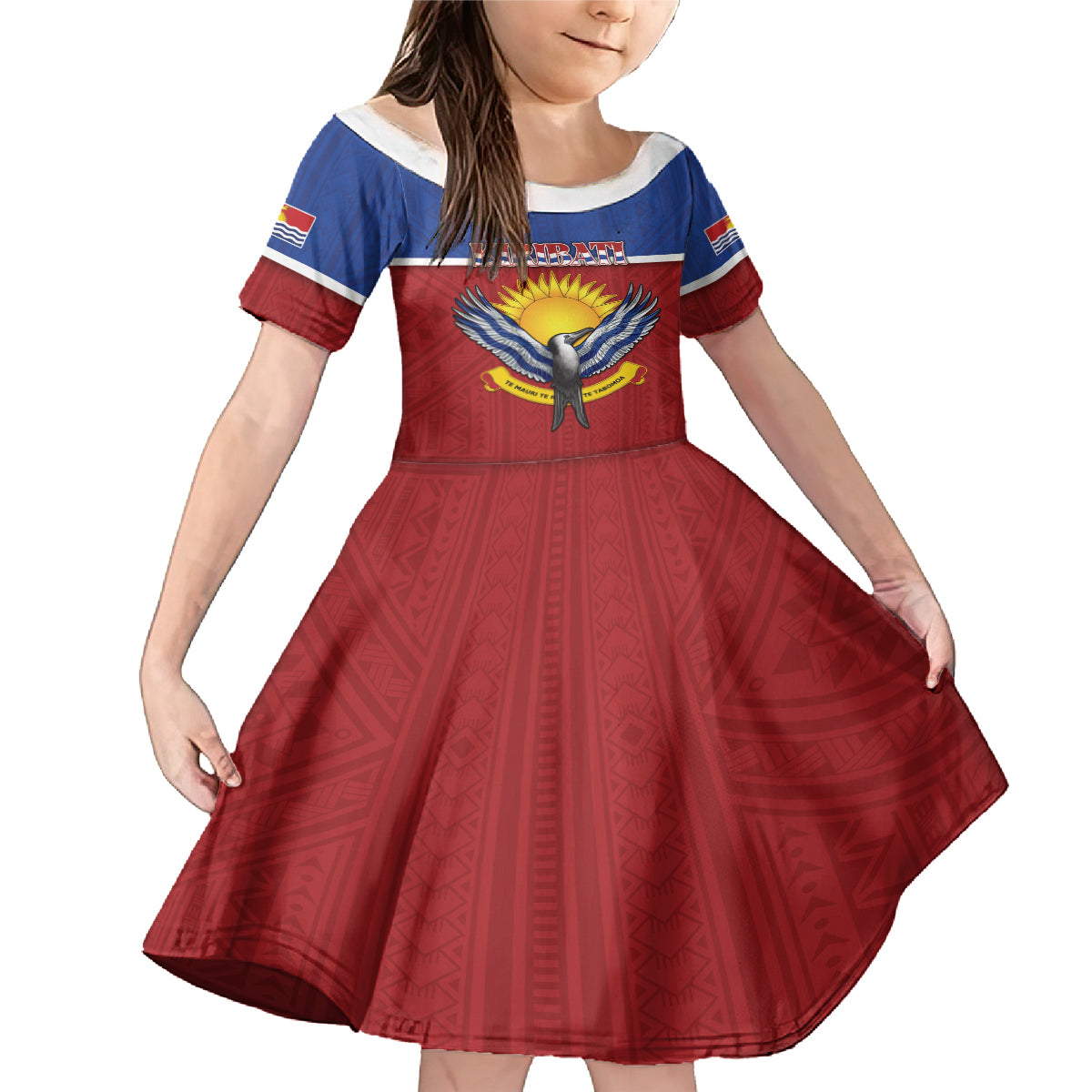 Kiribati 45th Independence Day Family Matching Mermaid Dress and Hawaiian Shirt Lesser Frigatebird Tribal Pattern LT05 Daughter's Dress Red - Polynesian Pride