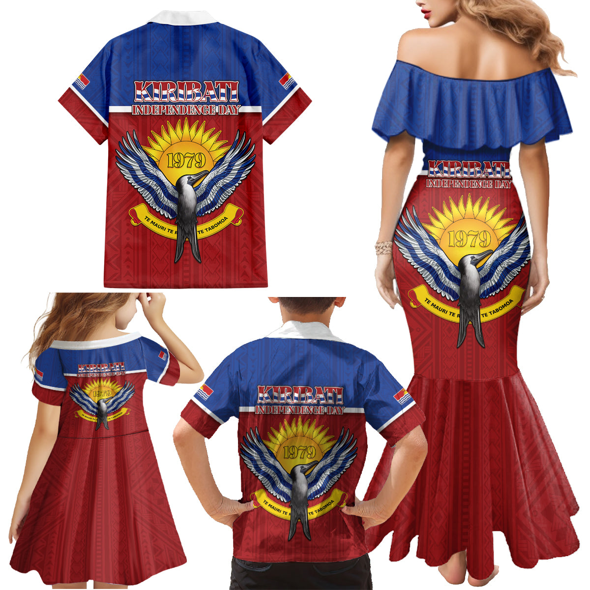 Kiribati 45th Independence Day Family Matching Mermaid Dress and Hawaiian Shirt Lesser Frigatebird Tribal Pattern LT05 - Polynesian Pride