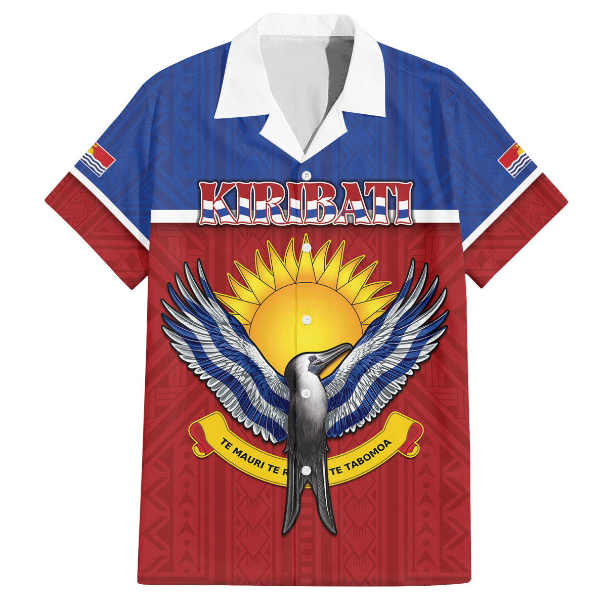 Kiribati 45th Independence Day Family Matching Off Shoulder Maxi Dress and Hawaiian Shirt Lesser Frigatebird Tribal Pattern LT05 Dad's Shirt - Short Sleeve Red - Polynesian Pride