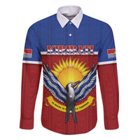 Kiribati 45th Independence Day Family Matching Off Shoulder Short Dress and Hawaiian Shirt Lesser Frigatebird Tribal Pattern LT05 Dad's Shirt - Long Sleeve Red - Polynesian Pride