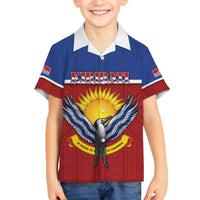 Kiribati 45th Independence Day Family Matching Off Shoulder Short Dress and Hawaiian Shirt Lesser Frigatebird Tribal Pattern LT05 Son's Shirt Red - Polynesian Pride