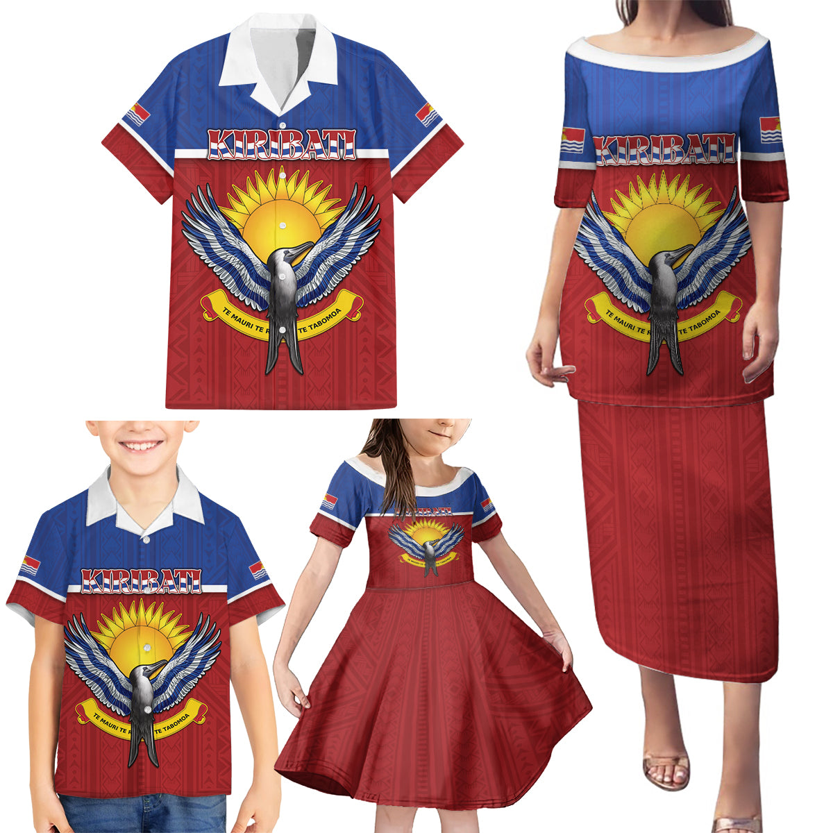 Kiribati 45th Independence Day Family Matching Puletasi and Hawaiian Shirt Lesser Frigatebird Tribal Pattern LT05 - Polynesian Pride
