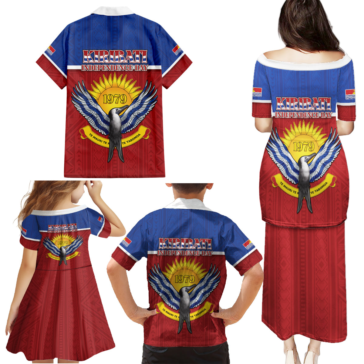 Kiribati 45th Independence Day Family Matching Puletasi and Hawaiian Shirt Lesser Frigatebird Tribal Pattern LT05 - Polynesian Pride