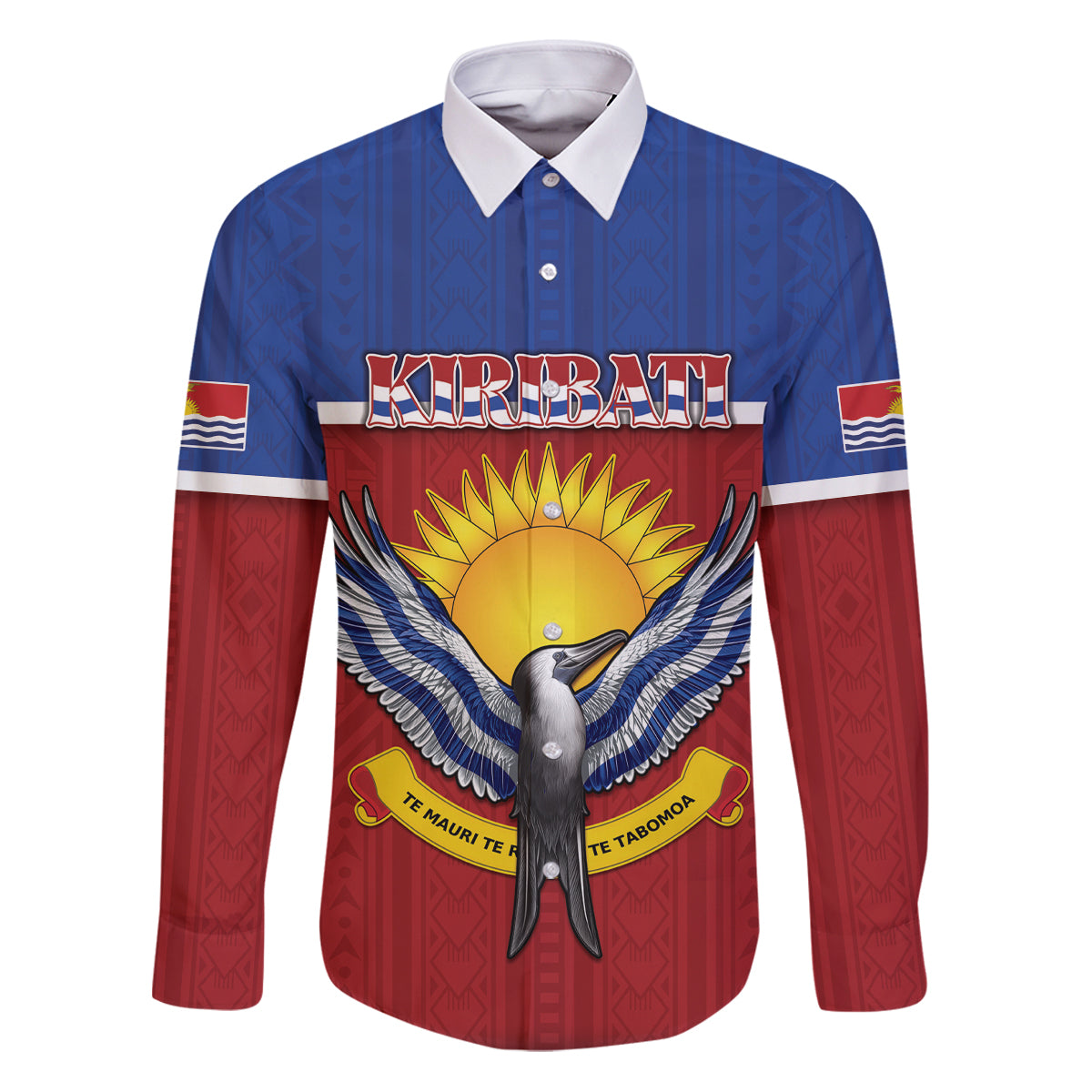 Kiribati 45th Independence Day Family Matching Puletasi and Hawaiian Shirt Lesser Frigatebird Tribal Pattern LT05 Dad's Shirt - Long Sleeve Red - Polynesian Pride