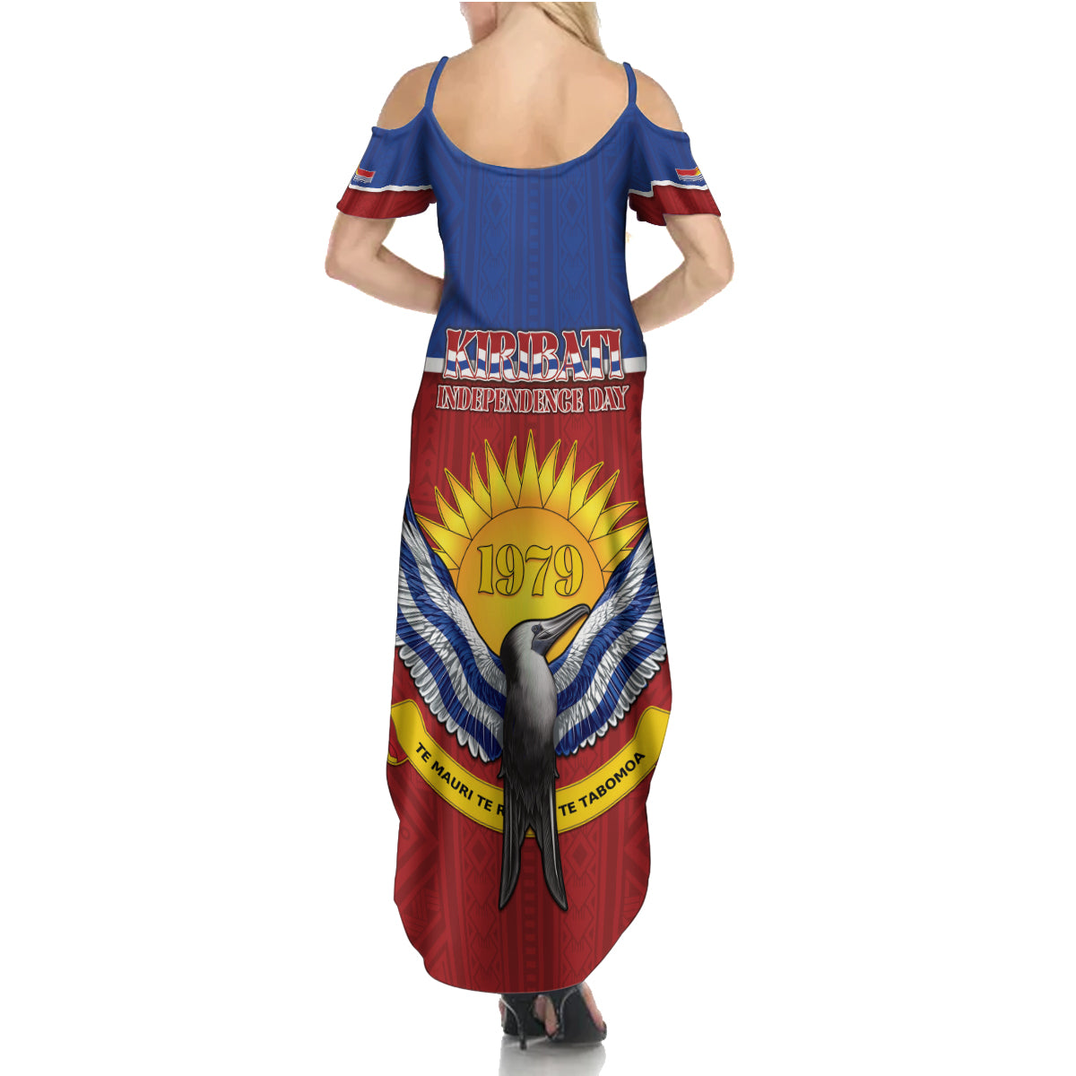 Kiribati 45th Independence Day Family Matching Summer Maxi Dress and Hawaiian Shirt Lesser Frigatebird Tribal Pattern LT05 - Polynesian Pride