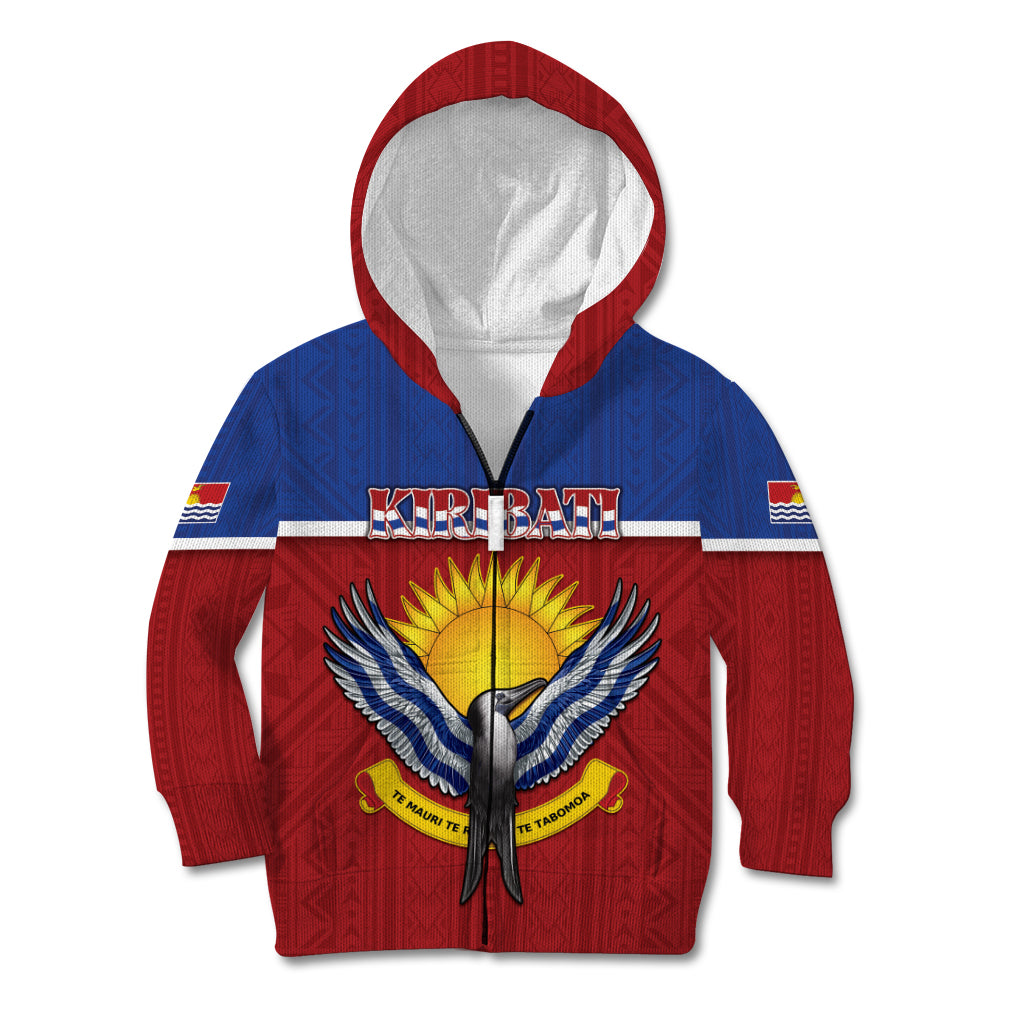 Kiribati 45th Independence Day Kid Hoodie Lesser Frigatebird Tribal Pattern LT05 Zip Hoodie Red - Polynesian Pride