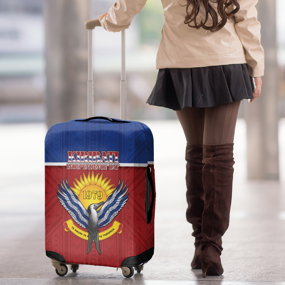 Kiribati 45th Independence Day Luggage Cover Lesser Frigatebird Tribal Pattern