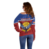 Kiribati 45th Independence Day Off Shoulder Sweater Lesser Frigatebird Tribal Pattern